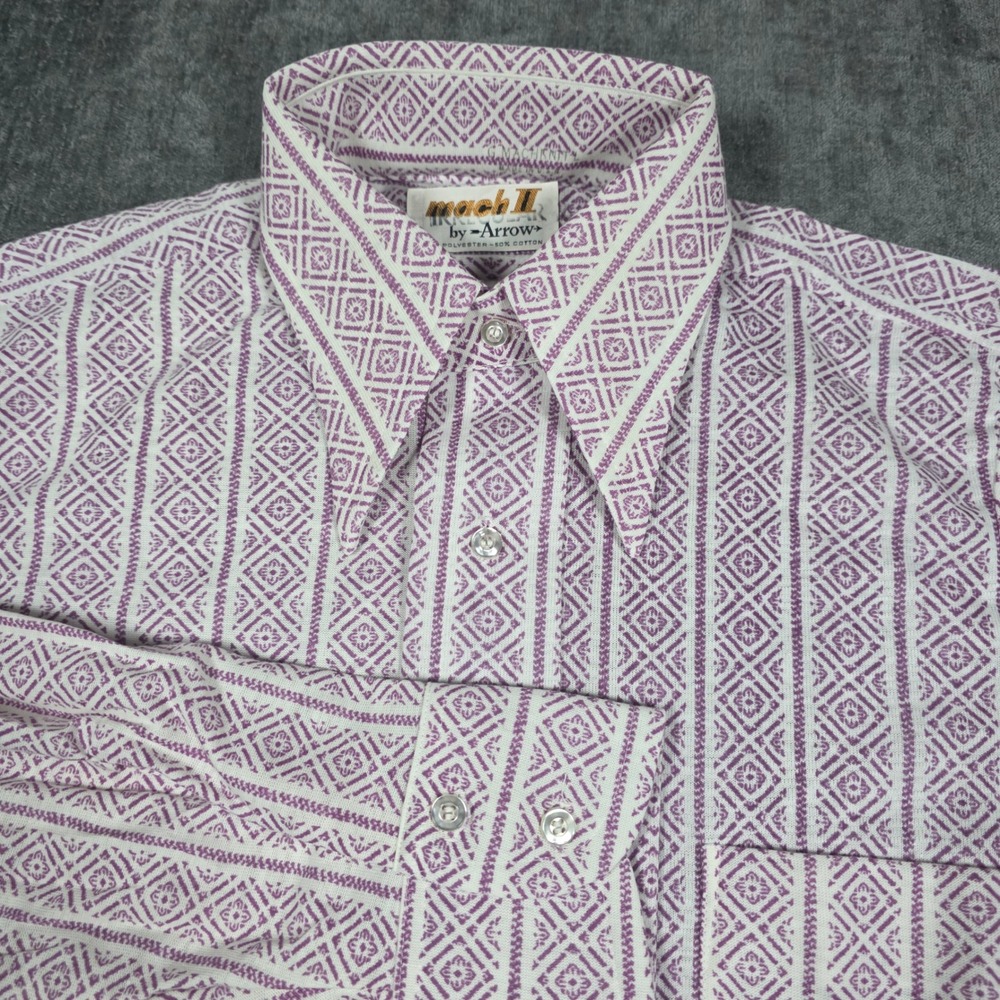 Vtg 70s Disco Dagger Collar Mach II Arrow Purple Geometric Diamond Shirt 14.5